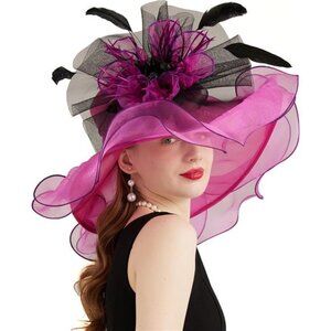 Women's Kentucky Derby Church Dress Hat 03-rose-carmine